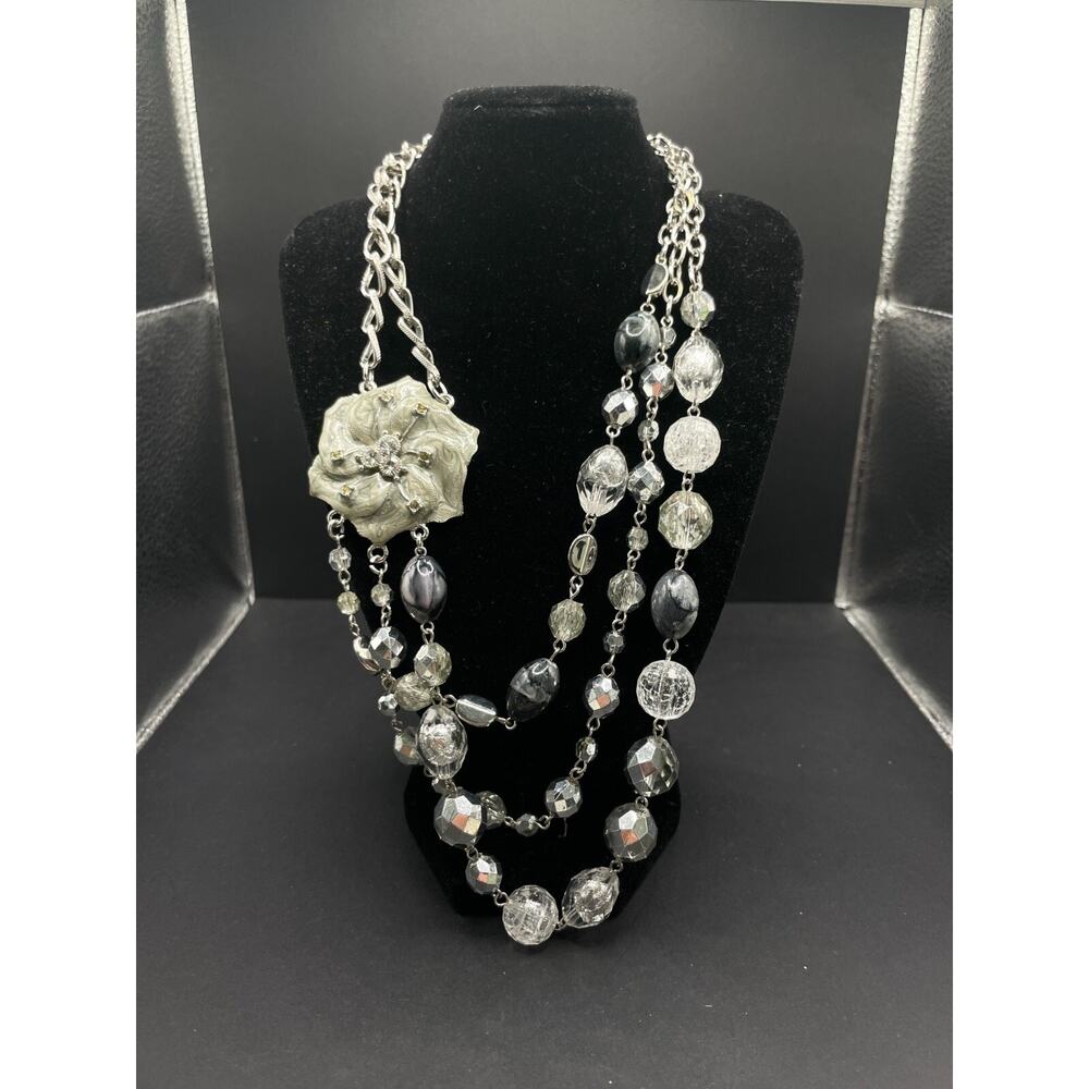 NY Collection Multi-Strand Crystal Beaded Enameled Floral Necklace 21.5" Long